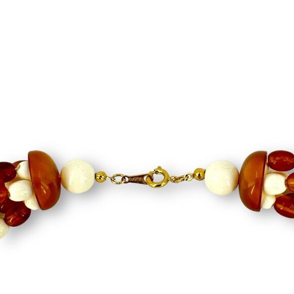 AVON vintage LUCITE bead multi strand COSMOPOLITAN cream brown bead necklace 21" - Picture 5 of 8